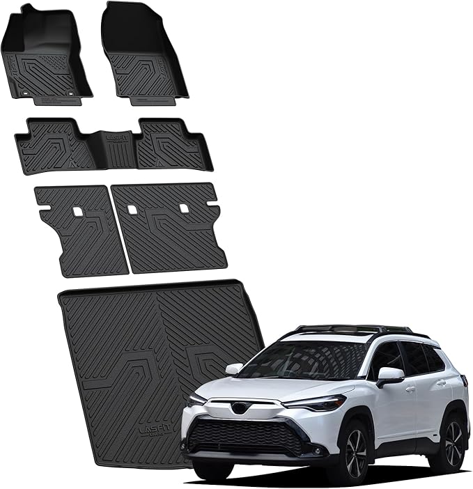 LASFIT Floor & Backseat & Cargo Mats for Toyota Corolla Cross Hybrid 2022-2026, TPE All Weather Protection Custom Fit 1st & 2nd Row Floor Liners Trunk Mats for Corolla Cross Accessories, Black