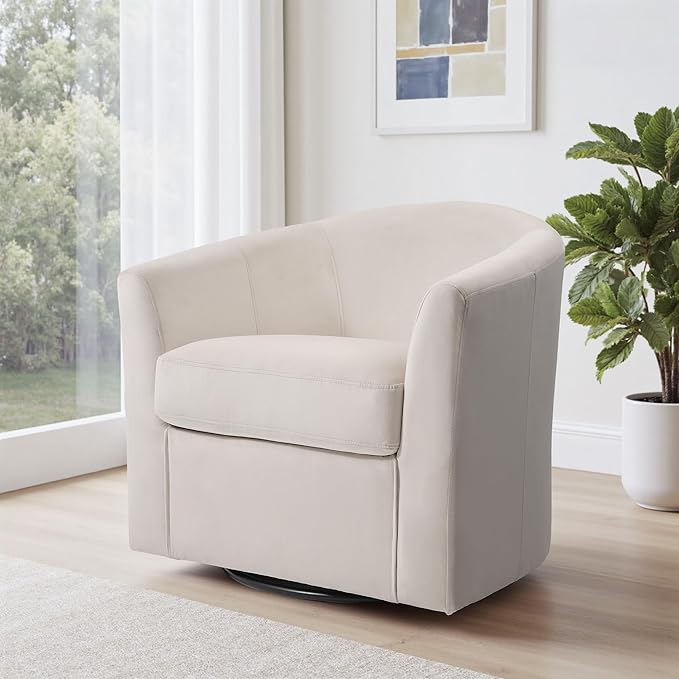 DREAMSIDEA Swivel Accent Chair, Upholstered Velvet Barrel Armchair, Modern Round Single Sofa Seating Comfy Reading Corner Chairs for Living Room Bedroom, Fully Assembled (Velvet Ivory, Set of 2)