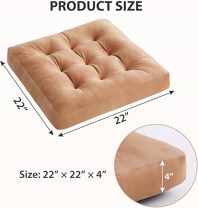 SM-XLHN Meditation Floor Pillow Set of 6, Square Large Pillows Seating for Adults, Meditation Cushion Pillow,Tufted Corduroy Cushion for Tatami Living Room or Yoga, Coffee, 22x22 Inch