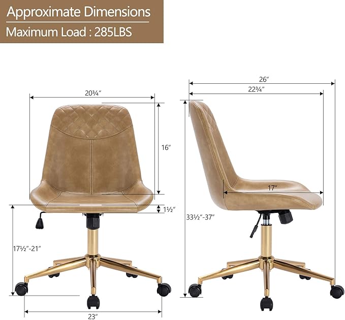 DUHOME Modern PU Leather Office Chair Desk Chair Swivel Computer Chair with Gold Base Camel
