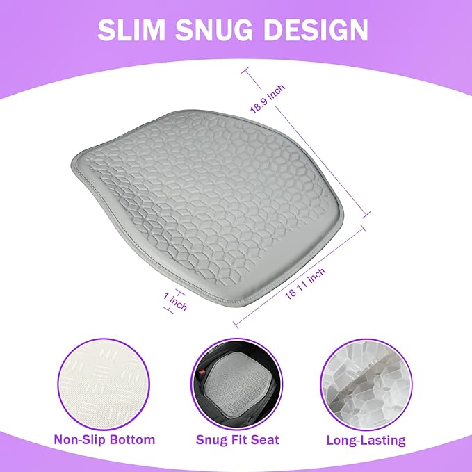 Binsheo Thin Gel Seat Cushion for Car Seat, Office Chair, Wheelchair, Golf Cart - Non-Slip Car Seat Cushions with 0.7 Inch Gel - Sciatica & Coccyx Pain Relief (Leather, Grey)