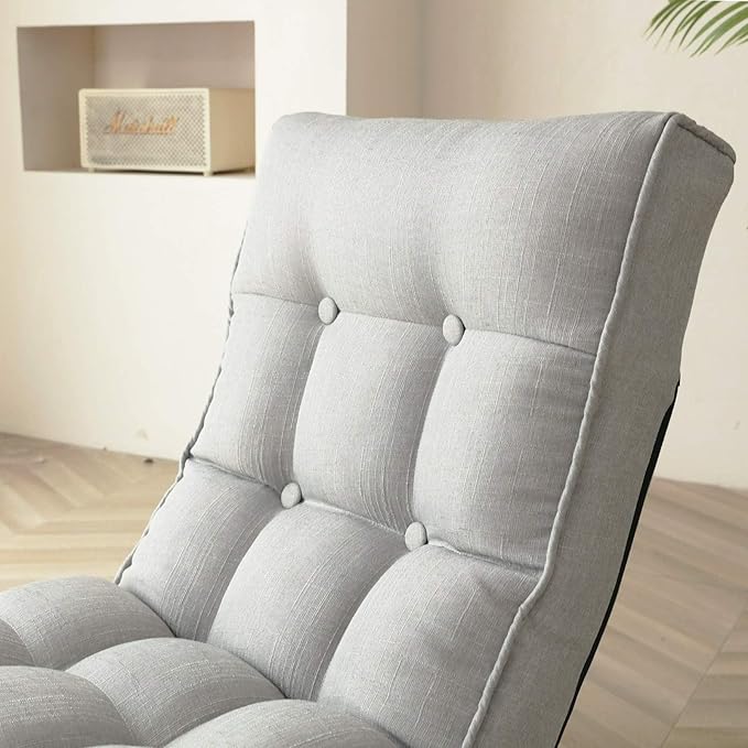 Adjustable Floor Chair with 3-Stage Regulation, Foldable Lazy Sofa Chair with Footrest, Padded Linen Tufted Backrest, Ergonomic Gaming Lounger for Living, Bedroom, Balcony, Grey