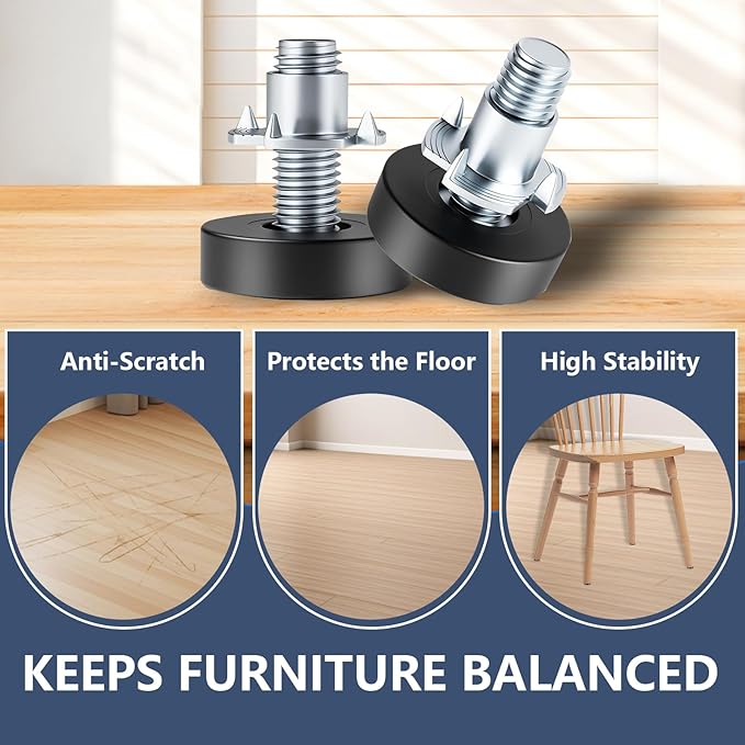 lenpestia 1/4" Thread Furniture Feet Levelers, 12 PCS Adjustable Feet Levelers, Adjustable Furniture Levelers with T-Nuts for Table, Chair, Furniture Legs