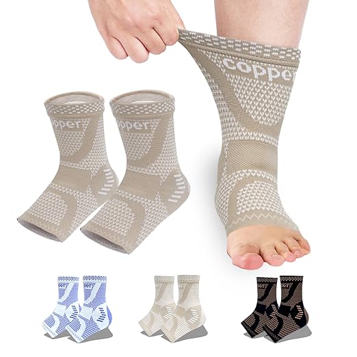 LISEPWU Copper Ankle Brace, Copper Infused Ankle Support Compression Sleeve for Men & Women, for Foot Pain Relief, Sprained Recovery, Achilles Tendonitis, Daytime or Night Use(Skin White XL)