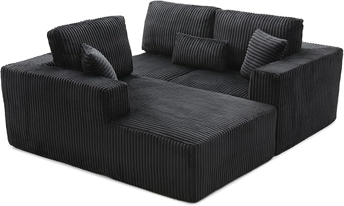 108" Boneless Cloud Sectional Couches for Living Room, Comfy Fluffy L Shaped Memory Foam Deep Seat Boneless Couch, Modular Sectional Sofa with Right Facing Chaise, Dark Black