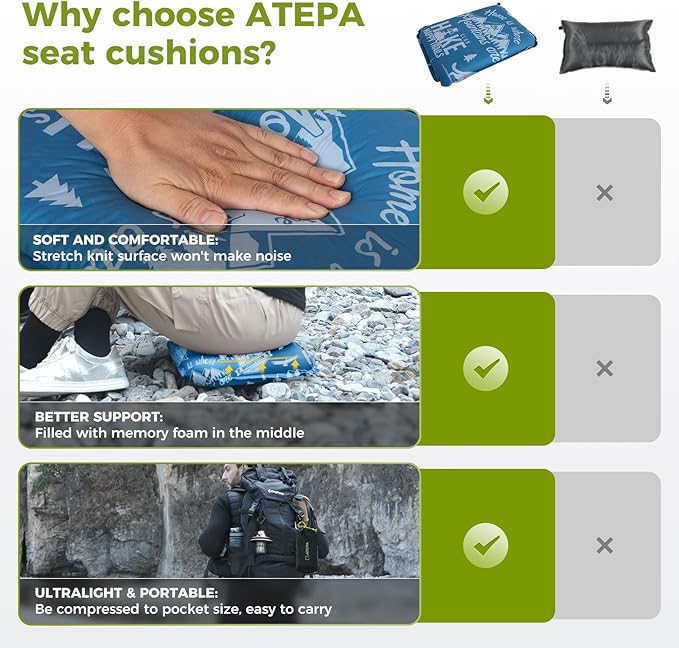 ATEPA Inflatable Seat Cushion, Self-Inflating Portable Stadium Airplane Travel Foam Cushion Pad for Camping, Sports Events, Outdoor