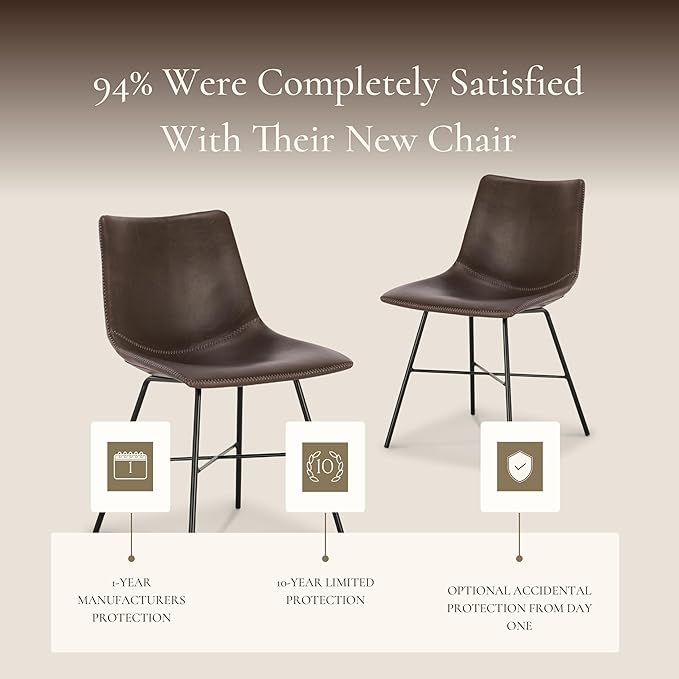 POLY & BARK Paxton Leather Dining Chairs – Set of 2 Modern Dining Room Chairs with Low Back – Faux Leather Upholstery and Matte Black Steel Base – Comfortable Seating for Stylish Interiors – Brown