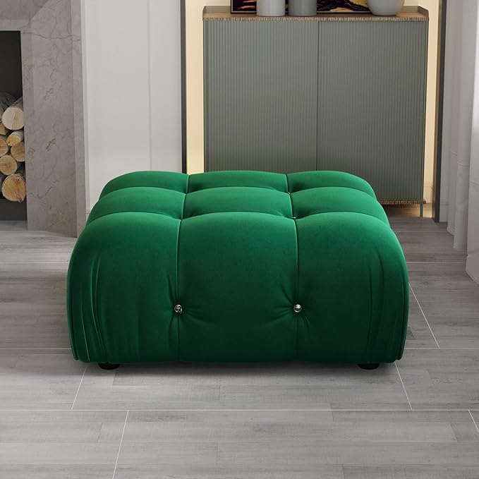JACH Modern Ottoman Module for Living Room, Minimalist Comfy Breathable Footstool, Velvet Ottoman for Living Room Apartment (Green)