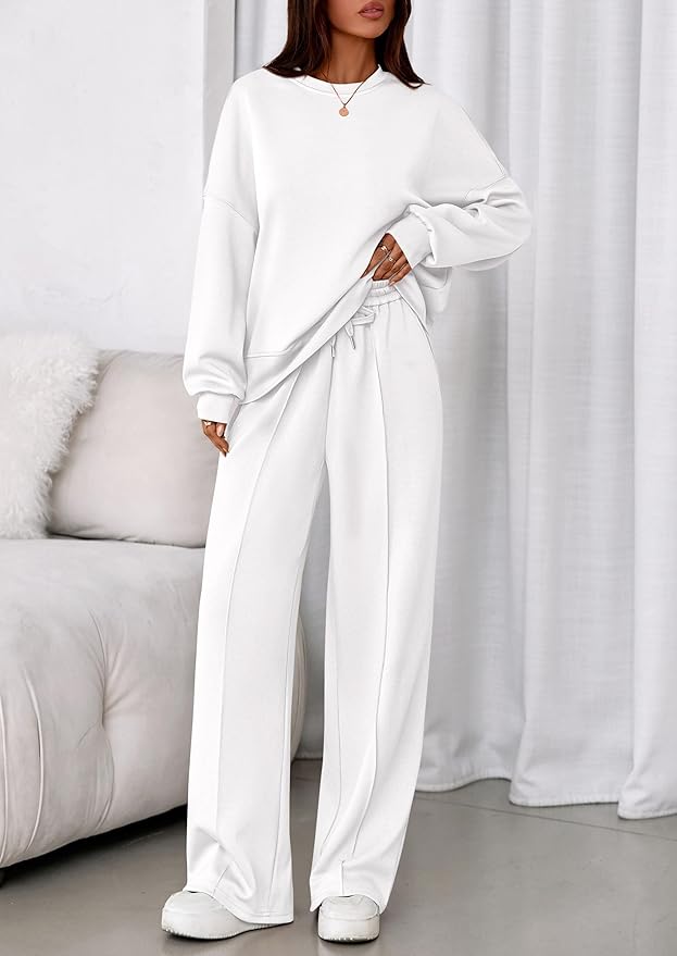 PRETTYGARDEN 2 Piece Sets For Women Fall Trendy Long Sleeve Sweatshirt Wide Leg Pants Loungewear Set Matching Sweatsuit
