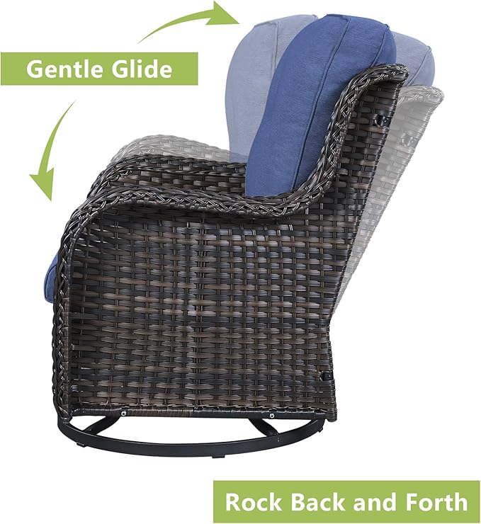 Rilyson Wicker Patio Furniture Set - 7 Piece Rattan Outdoor Sectional Conversation Sets with 2 Rocking Swivel Chairs,2 Ottomans,1 Sofa,1 Loveseat and 1 Coffee Table for Porch Deck(Brown/Blue)