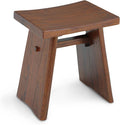 StrongTek Teak Shower Stool, 18-Inch Solid Teak Wood Bath Seat Bench for Bathroom, Spa & Home, Ergonomic Curved Seat, Water-Resistant, 350 lbs Capacity, Stable Structure & Smooth Finish, Dark Brown