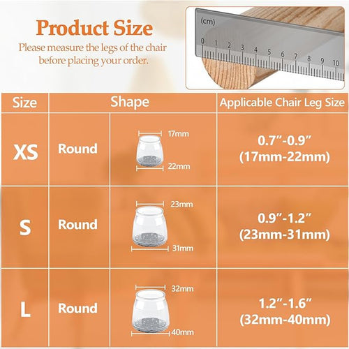 36pcs Round Chair Leg Floor Protectors, Felt Pads Chair Leg Protectors for Hardwood Floors, Silicone Furniture Feet Cups Covers Felt Pads, Prevents Scratches & Reduce Noise, Clear, X-Small