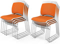 VINGLI Stackable Chairs Set of 8, Stacking Office Chairs with Metal Sled Base, Ergonomic Plastic Padded Seat & Back, Capacity 350lbs, Stacking Chairs for Waiting Room Break Room Banquet Guest, Orange