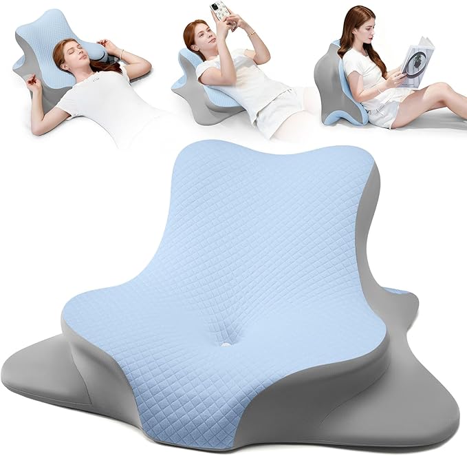 YRuiSofut Reading Pillow for Bed, Lying, Leaning and Prone, Ergonomic Memory Foam Bed Wedge Pillow for Headboard, Floor Cushions, Chin & Back Support Pillows on Bedrest Couch Floor-Blue