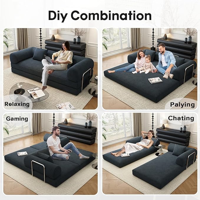 YUODL 78.8" Modular Sofa Bed - 4-in-1 Convertible Design with Corduroy Fabric and High Density Sponge, Removable Cover and Fixed Frame