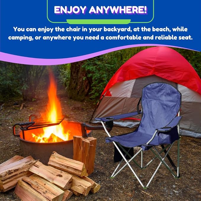 EZONE 2-Pack Camping Chairs with Built-in Ice Cooler, Portable Chair, Storage Pocket, Cup Holder, and Carry Bag Perfect for Camping, Tailgating, Fishing, Beach, and Lawn (2, Navy)