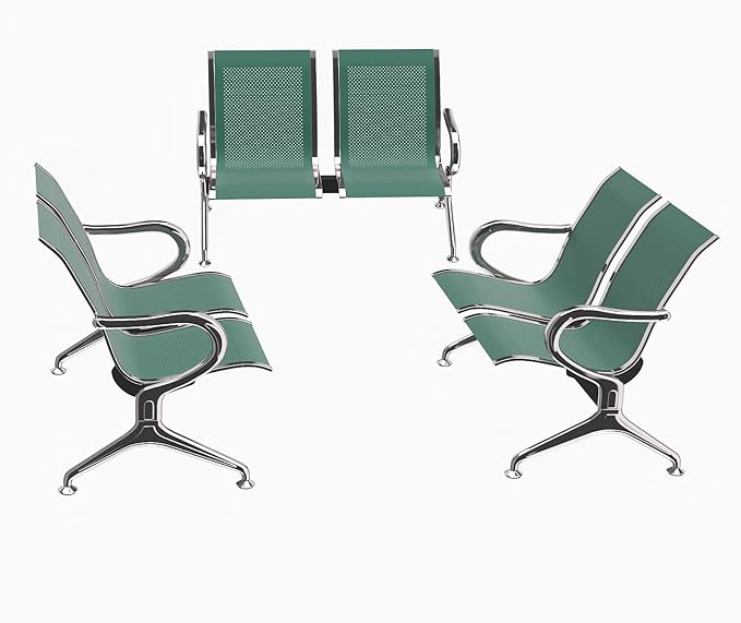 Kinfant 2-Seat Waiting Room Chair - Office Guest Reception Chairs with Ergonomic Backrests, Airport Waiting Bench with Armrests, Metal Waiting Furniture for Hospital, Bank (Dark Green, Set of 3)