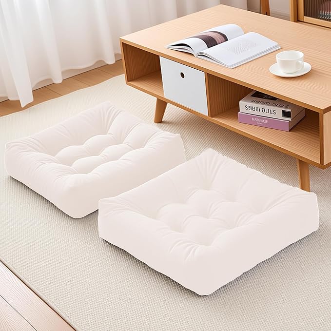 Tikuns Floor Pillows for Adults, 22 * 22 * 6 Inch Inch Meditation Cushions, Large Square Sitting Cushion Living Room Memory Foam Pillow for Sitting (2, Beige, 22x22x6 Inch)