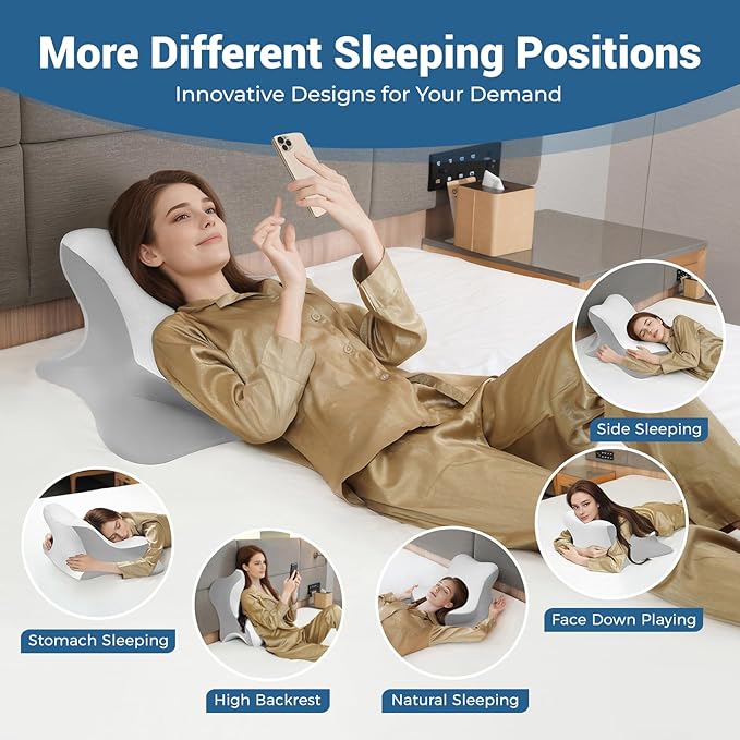 Reading Pillow for Bed, Lying, Leaning and Prone, Ergonomic Memory Foam Bed Wedge Pillow for Headboard, Chin & Back Support Pillows on Bedrest Couch Floor- White