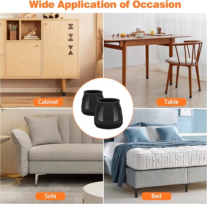 BAIPOK 16pcs Round Chair Leg Floor Protectors, Felt Pads Chair Leg Protectors for Hardwood Floors, Silicone Chair Leg Cups Covers Felt Pads, Prevents Scratches & Reduce Noise, Black, Large