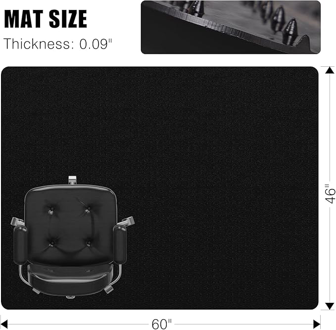 Office Chair Mat for Carpet, tixpol 46" x 60" Large Chair Mat for Carpeted Floors, Non-Slip Carpet Protector Mat with Spikes, Heavy-Duty Under Desk Floor Mat for Home Office Use (Black)