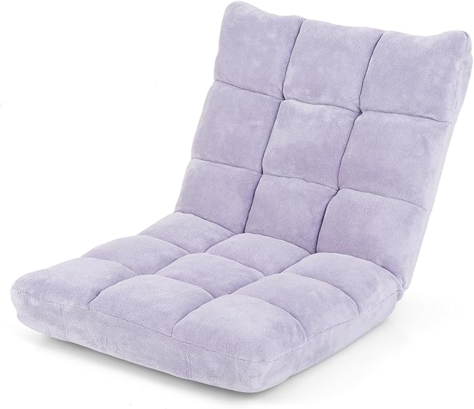 COSTWAY Floor Chair, Video Gaming Chairs with Back Support, Adjustable 14-Position, Alloy Steel Frame, Soft Coral Fleece, Lazy Sofa Lounge for Reading Living Room Recliner for Adults Kids (Lavender)