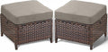 ACTREST Patio Ottoman Outdoor Wicker Side Table - 2PCS Multipurpose Heavy Duty All-Weather Brown Rattan Extra Seating Bench Footrest Footstool for Garden Back Porch Poolside Apartment - Grey