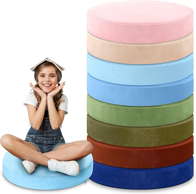 GlikCeil 8 Pcs Round Floor Pillow Cushions for Kids Classroom 15'' Soft Flexible Seating Chair Floor Seats for Reading Corner Playroom - Winter & Spring School Supplies (Creamy Pastels Series)