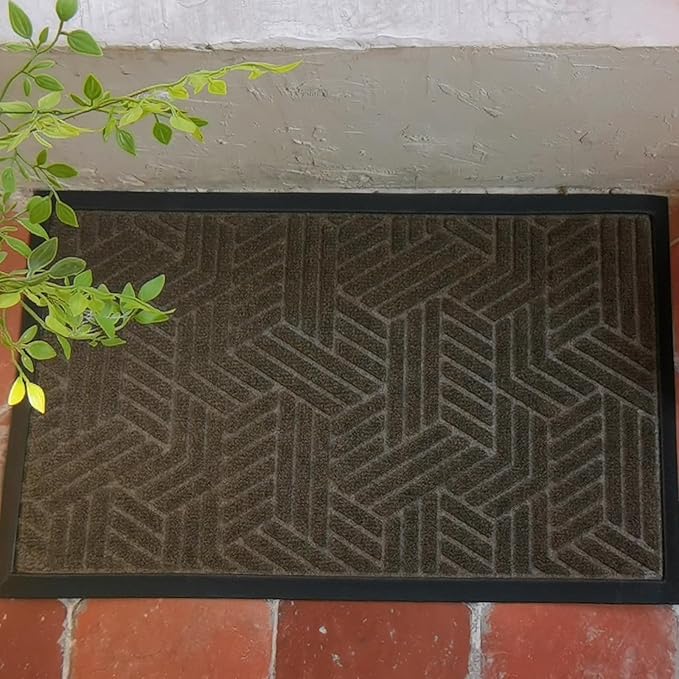 XADP Front Door Mat 29.5"x17" Indoors Outdoors Welcome Mats, Waterproof Non-Slip Rubber Backing Heavy Duty Doormat Outside Entrance, Low Profile Entryway Rugs Floor Mat for Patio, Pattern B Brown