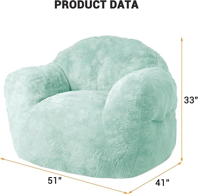 51" Big Bean Bag Chair BeanBag Chairs with Armrests for Adults Kids, Oversized Comfy Chair with Filler Included, Soft Cozy Beanbag Couch Floor Sofa Chair for Living Room Bedroom,Dorm,Light Green