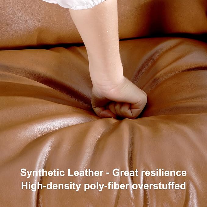 1 Pc Faux Leather Accent Chair for Living Room, 24" High Backrest Upholstered Armchair, Ergonomic Design, Soft Thickened Cushion Comfy Leisure Chair, Mid Century Modern Single Sofa, Light Brown