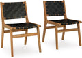 Signature Design by Ashley Fortmaine Modern Upholstered Armless Dining Chair with Open Back and Woven Leather Straps, Set of 2, Light Brown & Black