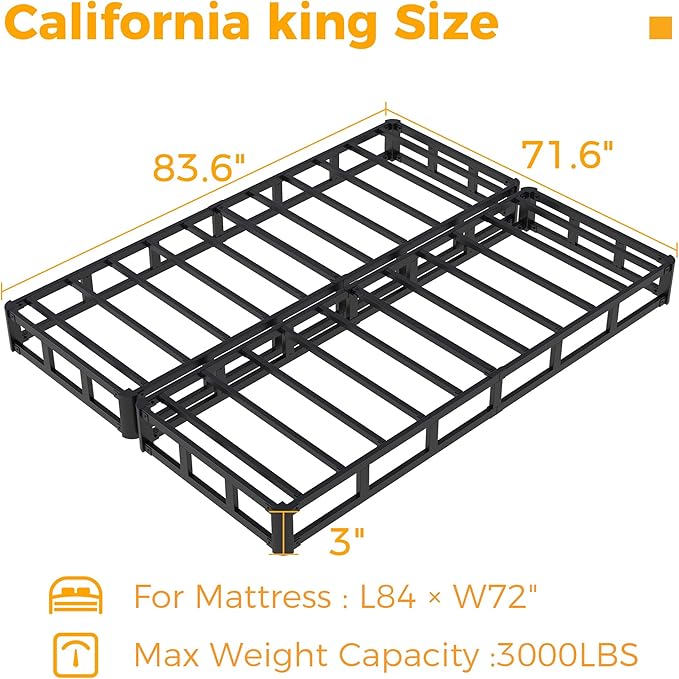Maenizi Split California King Box Spring 3 Inch, Easy Assembly Bed Foundation, Heavy Duty Low Profile Metal Box Spring with Fabric Cover, Noise Free