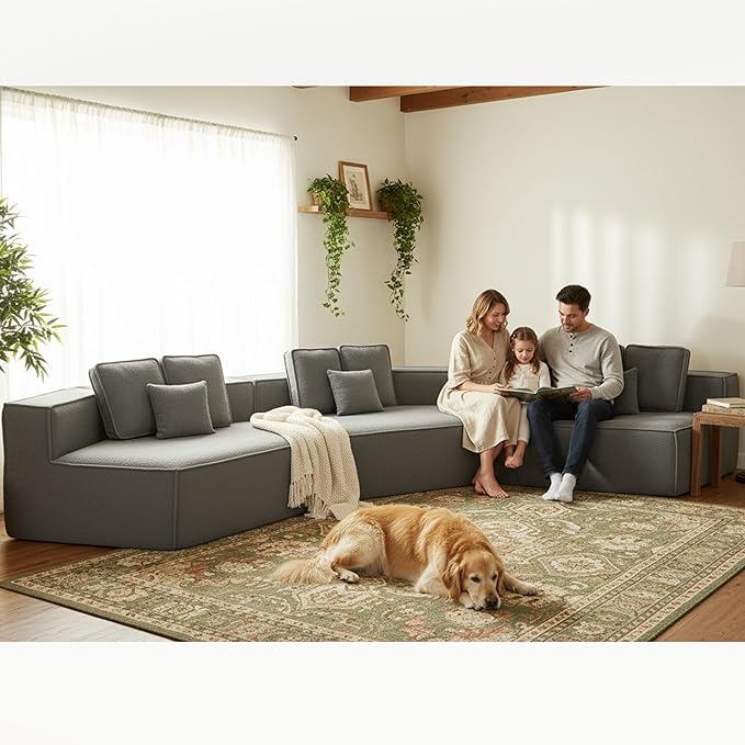 EPOFIT 181" Extra Large Modular Sectional Sofa, 3-Piece Couch with Teddy Fleece, Full-Foam Cushions and 9 Pillows, High-Density Foam Padding, All-Compressed Design – Blue Gray
