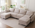 Rexulqo 135'' Modular Sectional Sofa with All Seats Storage, Oversized U Shaped Couch for Living Room,4-Seater Comfy Cloud Couch with Movable Ottoman,Big Sectional for Bedroom,Velet,Khaki