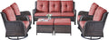 Rilyson Patio Furniture Swivel Chairs Set - 7 Piece Wicker Rattan Outdoor Sectional Conversation Sets with 4 Swivel Rocking Chairs,2 Ottomans and 1 Sofa for Porch Deck Garden(Brown/Red)