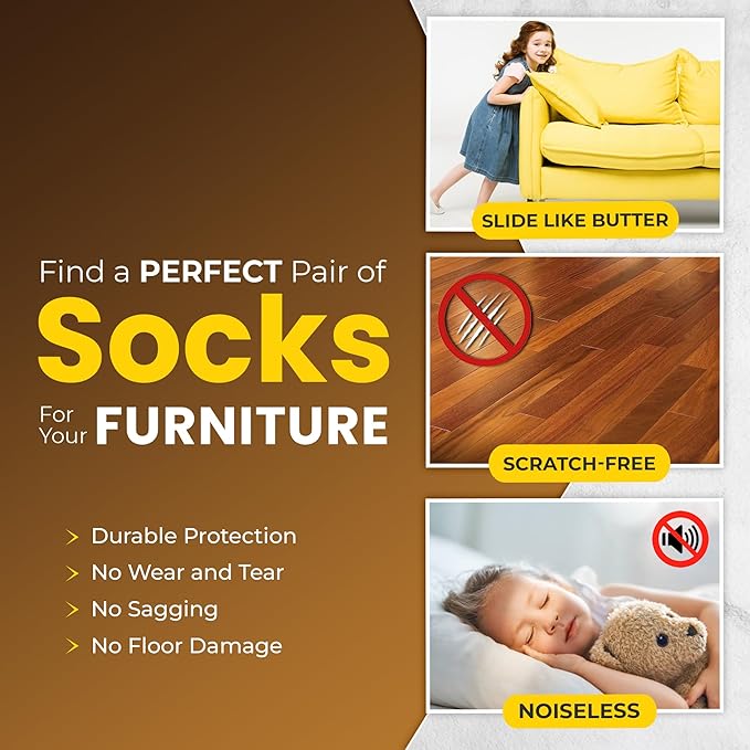 16 Pcs Gold Premium Chair Leg Socks Protectors for Hardwood Floors - Do not Easily Fall Off - Very Easy to Put on - Fits All Leg Shapes - High Elastic Bar Stool Leg Covers - Furniture Pads