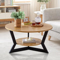 Gravilithic Round Wood Coffee Table for Living Room, 2-Tier Rustic Circle Coffee Table with Storage, 35”x 17” Real Wood Desktop with Metal Frame, Radial Pattern