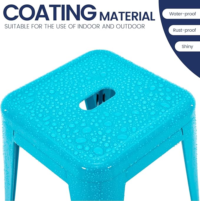 Brage Living 18 Inch Industrial Metal Stools Set of 2, Stackable Classroom Stools, Backless Metal Dining Chairs for Indoor Outdoor, Kitchen Short (Teal Blue)