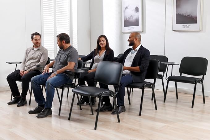 HNY Black Tablet Arm Chairs Set of 10, Mesh Office Waiting Room Guest Nesting Stacking Chairs, Reception Chairs with Flip-Up Table Conference Chairs for School Classroom Training Meeting Room