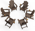 KINGYES Folding Adirondack Chair Set of 6, HDPE All-Weather Folding Adirondack Chair, Coffee