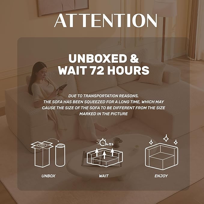 Afuson 107" Boneless Couch with Deep Seat, Modular Sectional Sofa, Cloud Sectional Couch for Living Room, No Assembly Required, Corduroy, L-Shape Right, White