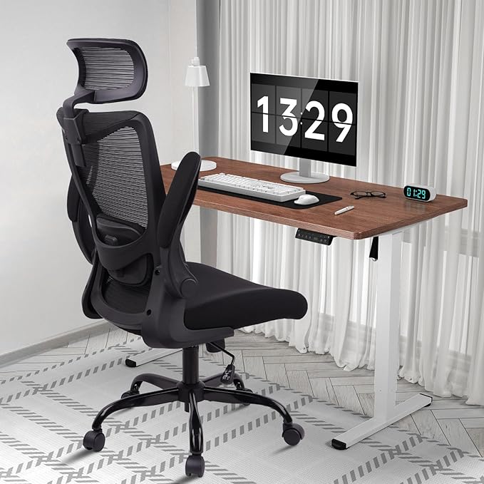 CLATINA Heavy Duty Ergonomic Mesh Office Chair 400LBS, Big and Tall Desk Chair with Adjustable Lumbar Support & Headrest, Flip Up Padded Arms, High Back Computer Chair for Home Office, Black, 8 Pack
