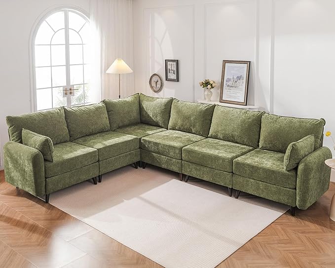Rexulqo 135'' Modular Sectional Sofa with Storage Seat,Oversized L Shaped Couch,6 Seater Couches for Living Room,Bedroom,Velet,Green