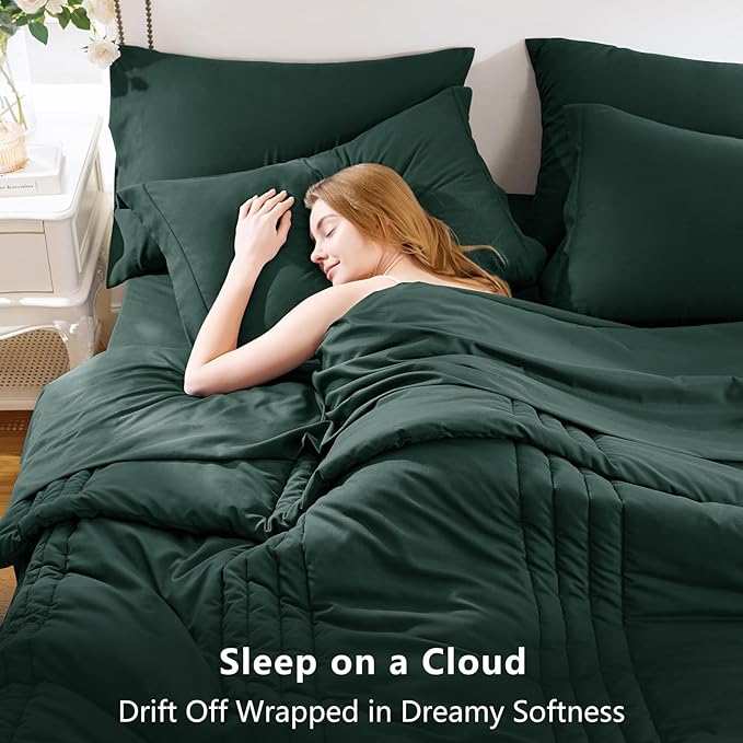 CozyLux Full Comforter Set - 7 Pieces Bed in a Bag Forest Green Comforter Set with Sheets Luxury Bed Set All Seasons, Soft Bedding Set with Down Alternative Comforter, Sheets, Pillowcases & Shams