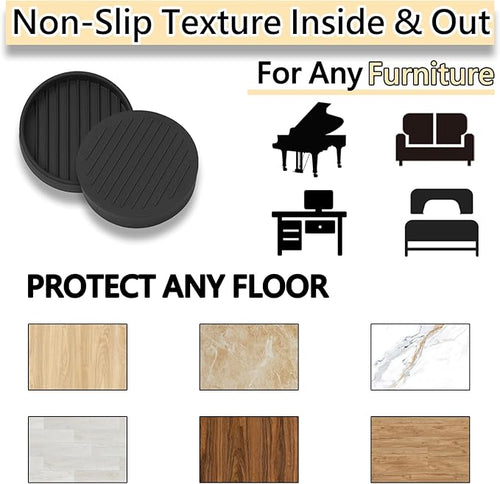 3x3 Round Rubber Furniture Caster Cups, Anti-Sliding Furniture Pads Bed Stopper Floor Protectors with Grip - Protect Any Flooring