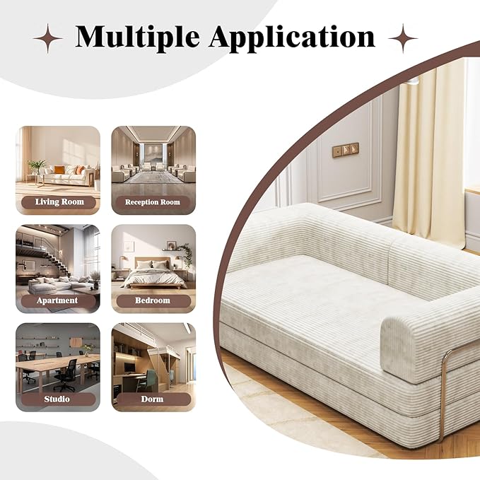 GAOMON Convertible Sleeper Sofa Bed, Sleeper Sofa | Corduroy Fabric | High-Density Sponge | Fixed-Shape Frame, Modular Sofa Bed for Living Room Lounge Studio 78.7 * 39.4 * 29.6 Inch
