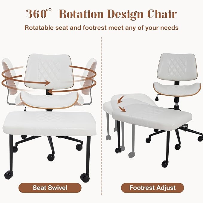 Azaeahom Ergonomic Cross Legged Office Chair with Wheels, Height Adjustable & 360°Swivel for Meditation, Desk & Yoga - Wide Criss Cross Design, Kneeling Chair - White