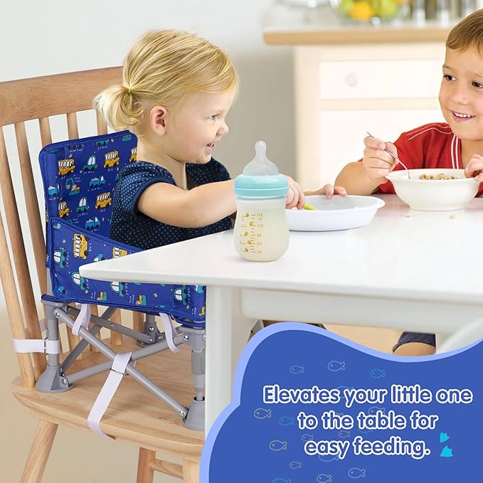 Furmubei Portable Baby Booster Seat with Tray, Toddler Booster seat for Dining, Camping, Travel, Baby Beach Chair 6 Months to 3 Years Old Indoor Outdoor Use CH2406