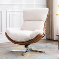 LukeAlon Linen Swivel Lounge Chair, Upholstered High Back Accent Chair with Metal Base Armelss Comfy Modern Recliner Chair for Living Room Office, Beige